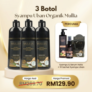 3 botol Syampu Uban 400ml + FREE Syampu & Serum Halia + FREE 10 Sachet Syampu Uban (250ml)