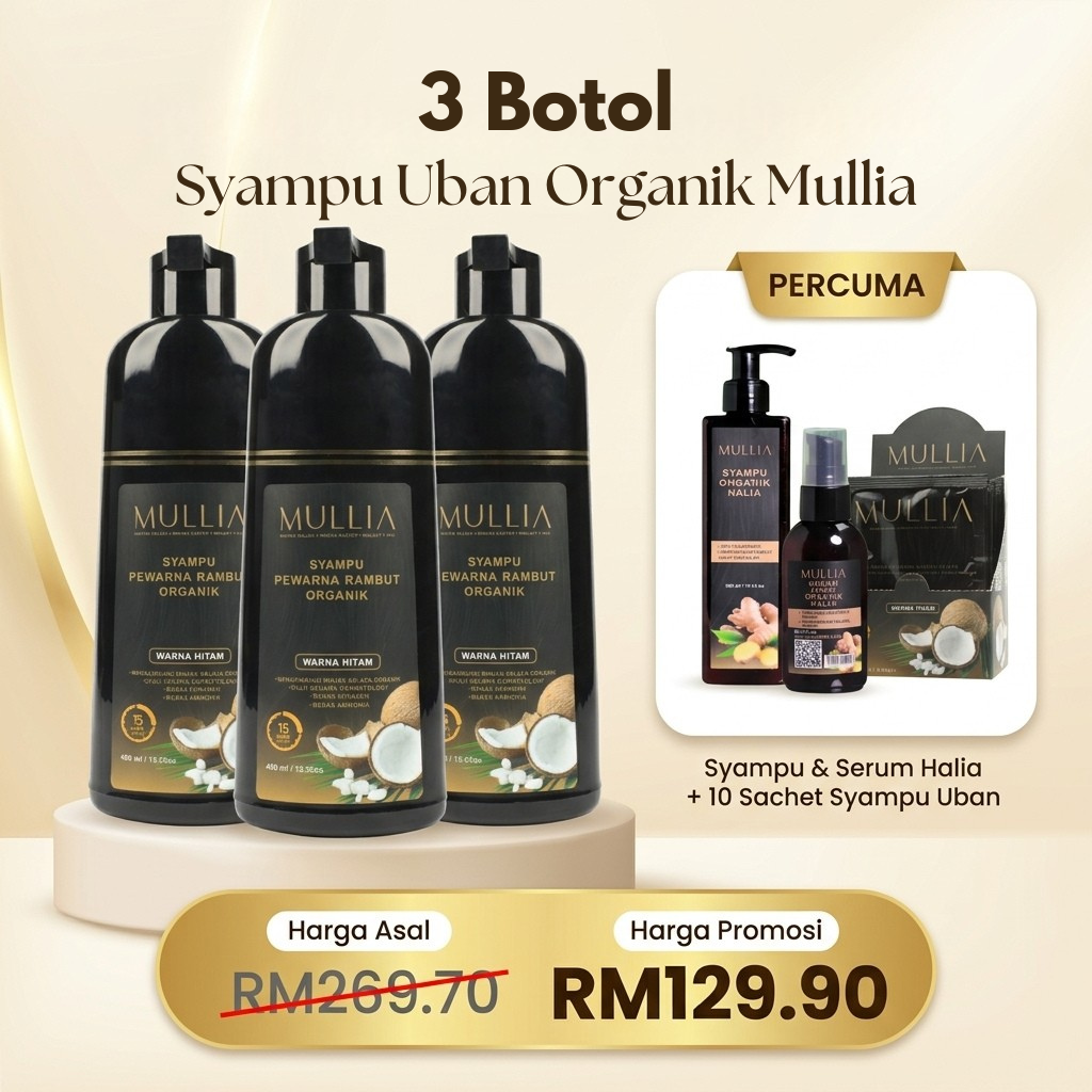 3 botol Syampu Uban 400ml + FREE Syampu & Serum Halia + FREE 10 Sachet Syampu Uban (250ml)